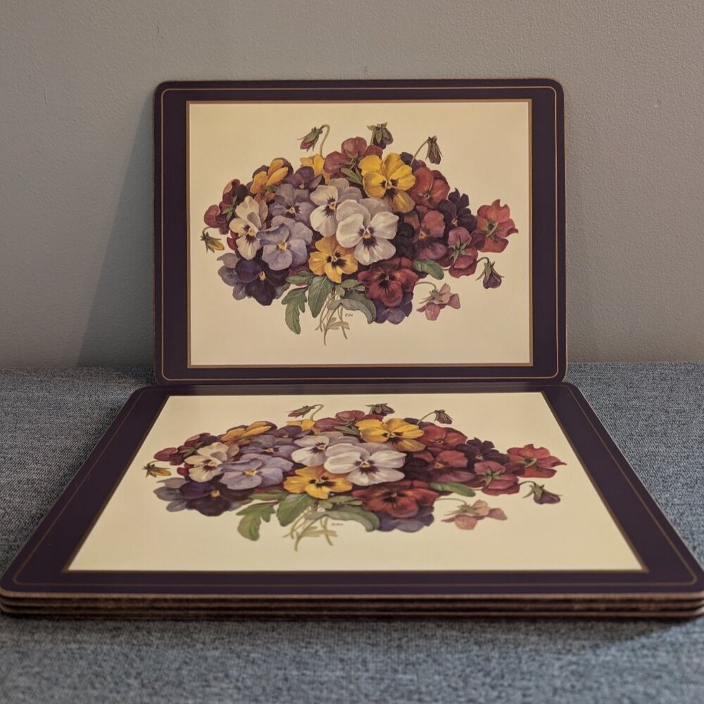 Pimpernel Cork-backed Placemats, "Pansies", Set of 4, 9” x 12”